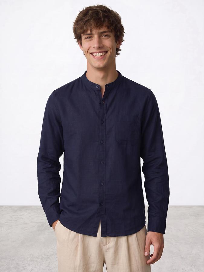 R&B Men Brilliant Blue Solid Long Sleeves Regular Fit Shirt
