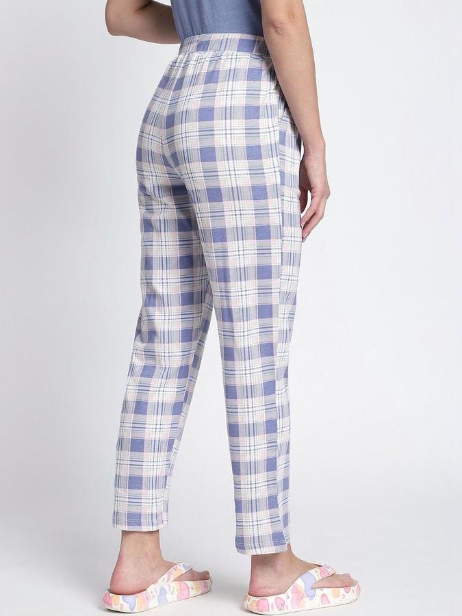 R&B Women Blue Checked Regular Fit Trousers