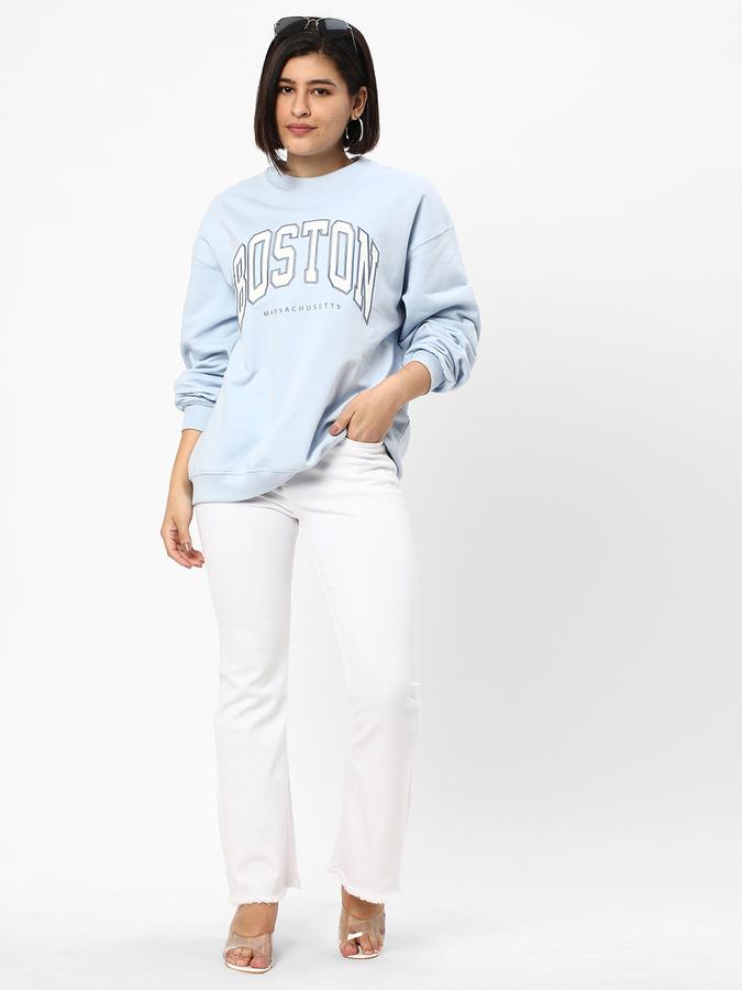 Women Cotton Blend Oversized Round Neck Graphic Sweatshirt