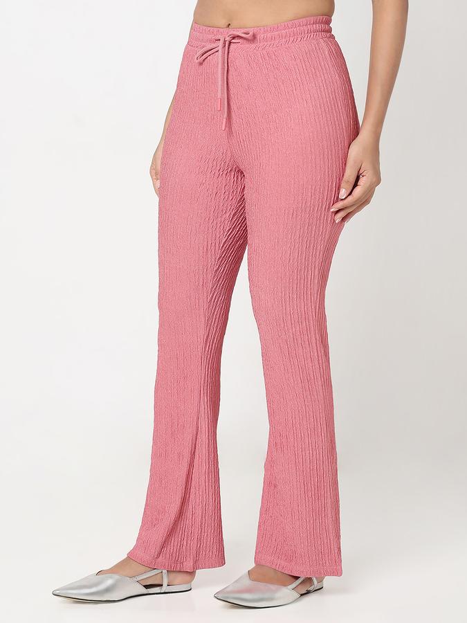 R&B Women Dusty Pink Textured Flared Trousers
