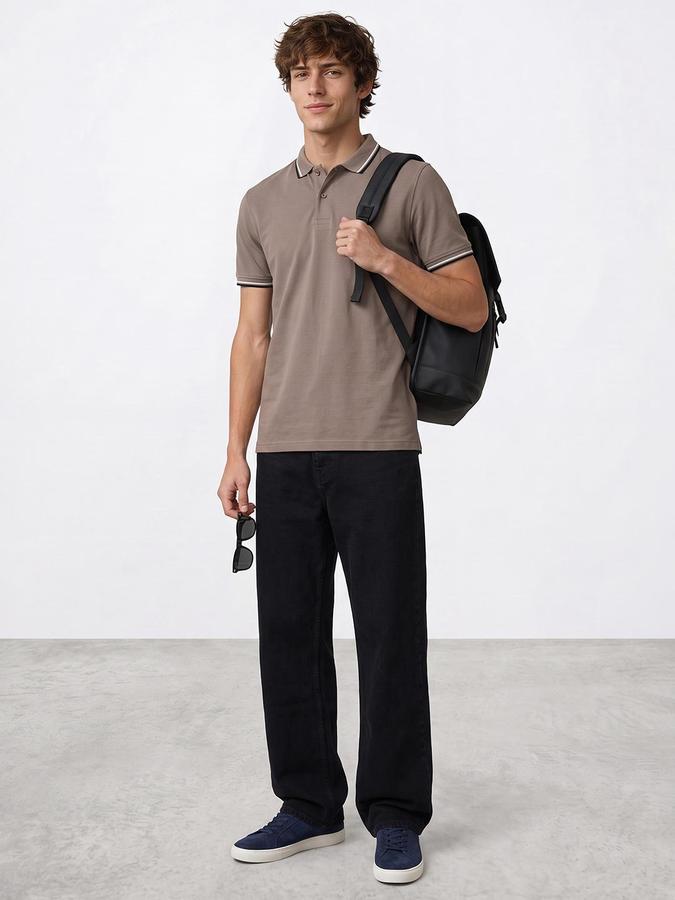 R&B Men Frappe Textured Short Sleeves Polo Collar T-Shirt