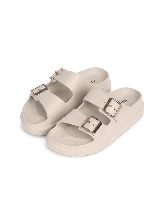 R&B Womens Beige Solid Slip On Slider