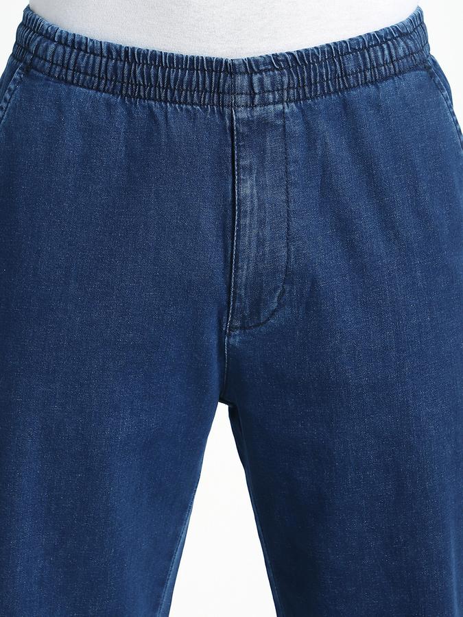 Men Cotton Blend Relaxed Fit Elastic Waist Solid Pants