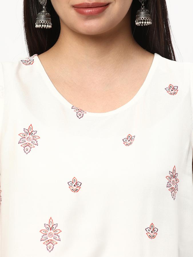 Women Rayon Relaxed Fit Round Neck Printed Ethnic Top