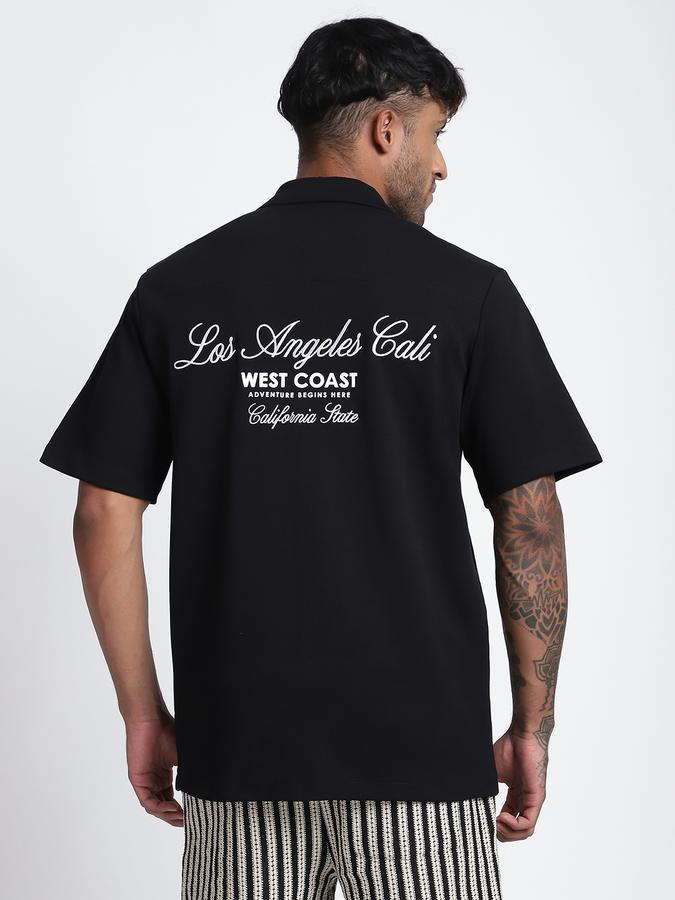 Men Cotton Blend Relaxed Fit Cuban Collar Graphic Shirt