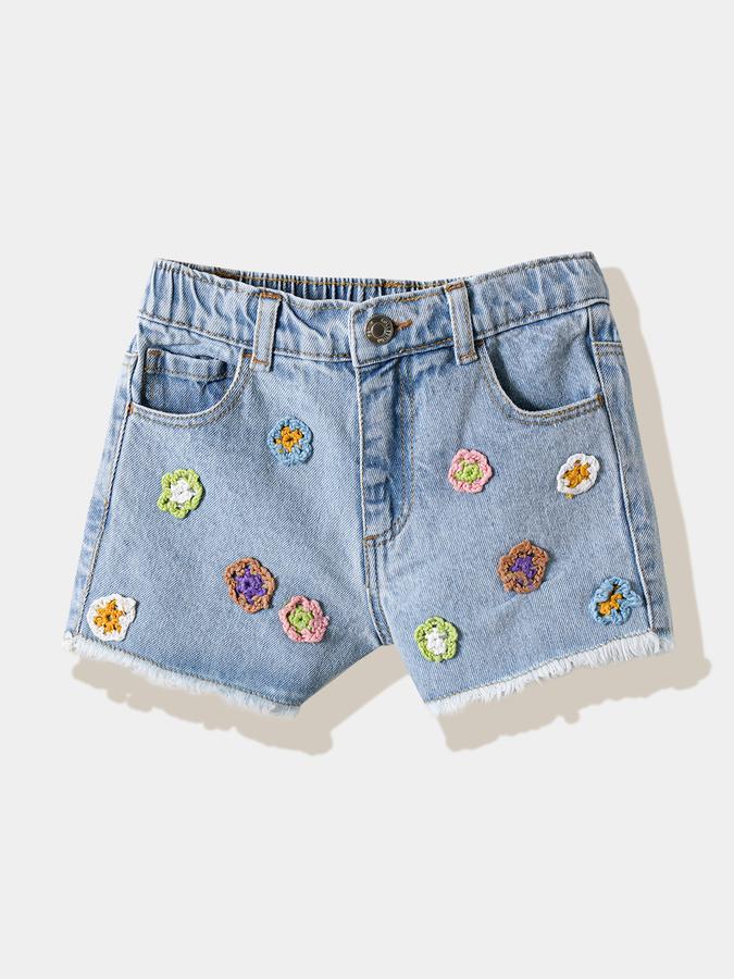 Girls Cotton Regular Fit Zip Fly Frayed Hem Shorts