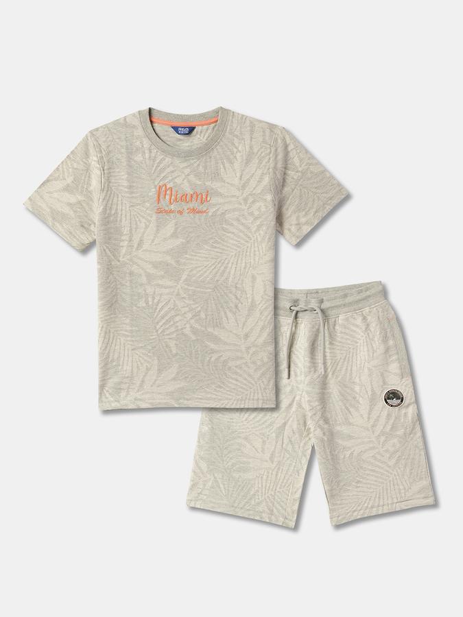 Boys Leaf Print Suit Set with Short Sleeves
