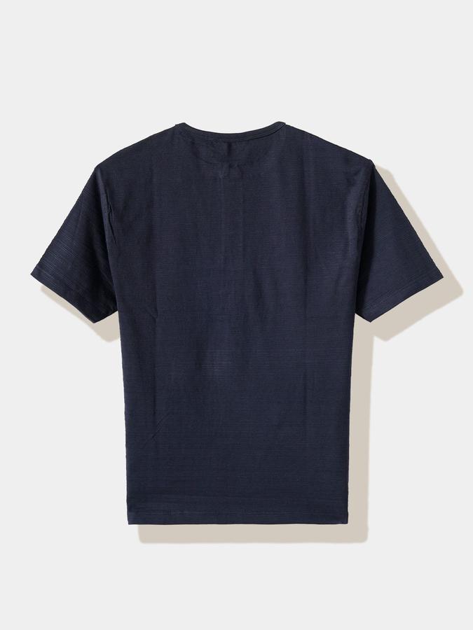 Boys Cotton Regular Fit Henley Self-Design T-shirt