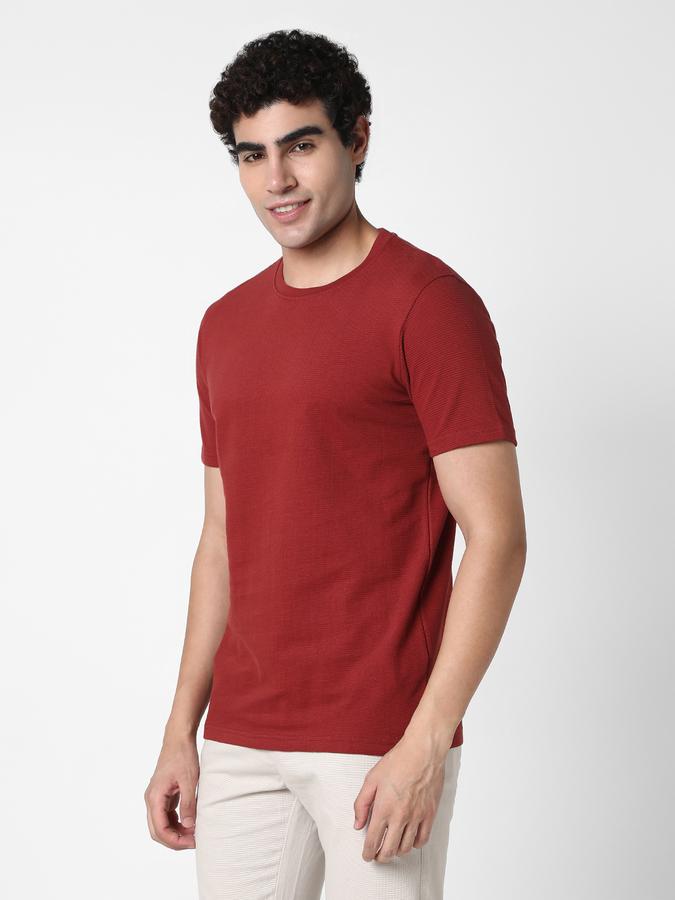 Men Cotton Regular Fit Crew Neck Textured T-shirt