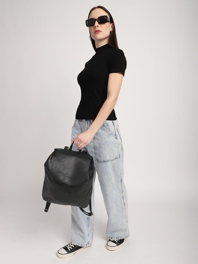 Women Cotton Slim Fit Mock Neck Ribbed Top