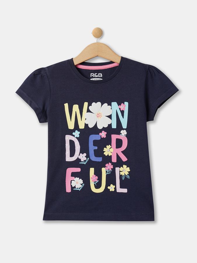 Girls Typographic Print Regular Fit Round-Neck T-Shirt image number 0