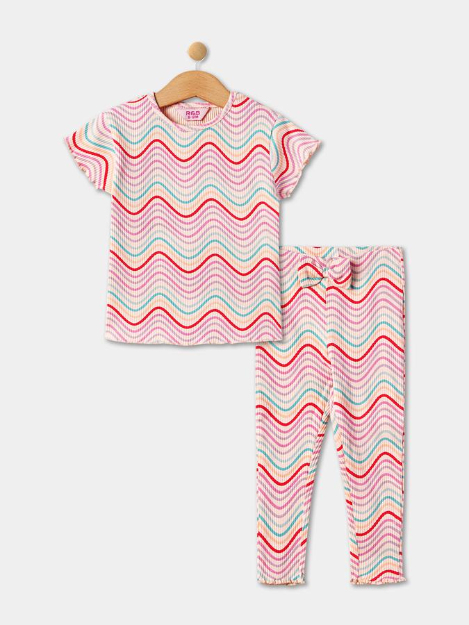 R&B Girl's All Over Printed Short Sleeves Top & Bottom Sets