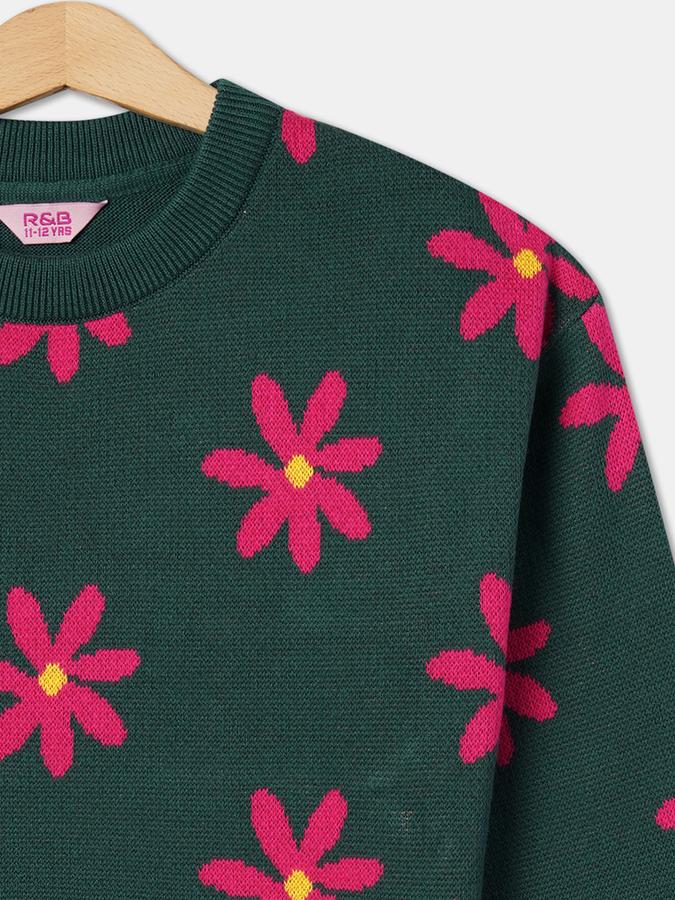 R&B Girls' Teal Printed Sweater