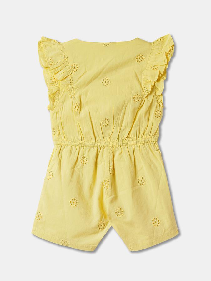 Girls Embroidered Ruffled Sleeveless Round Neck Playsuit Dress