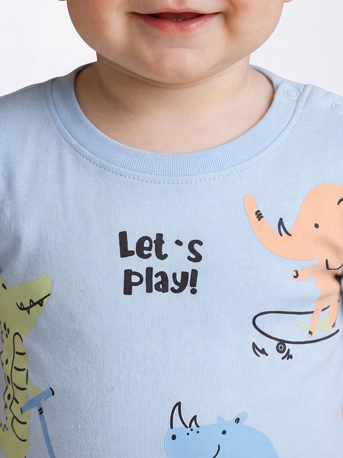 R&B Boys Blue Graphic Printed  Short Sleeves Pure Cotton T-shirt