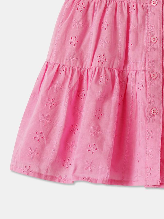 Girls Embroidered Ruffled Sleeves Round Neck Tiered Dress