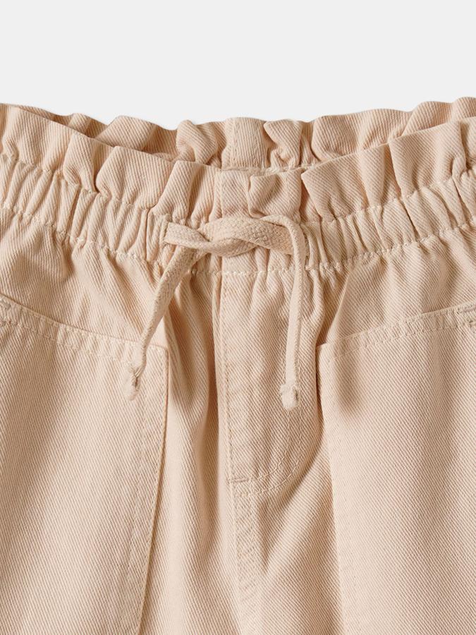 Girls Cotton Wide Leg Drawstring Waist Solid Pants