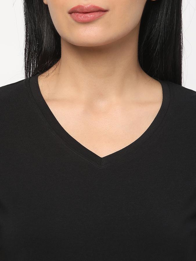 Women Cotton Relaxed Fit V-Neck Solid T-shirt
