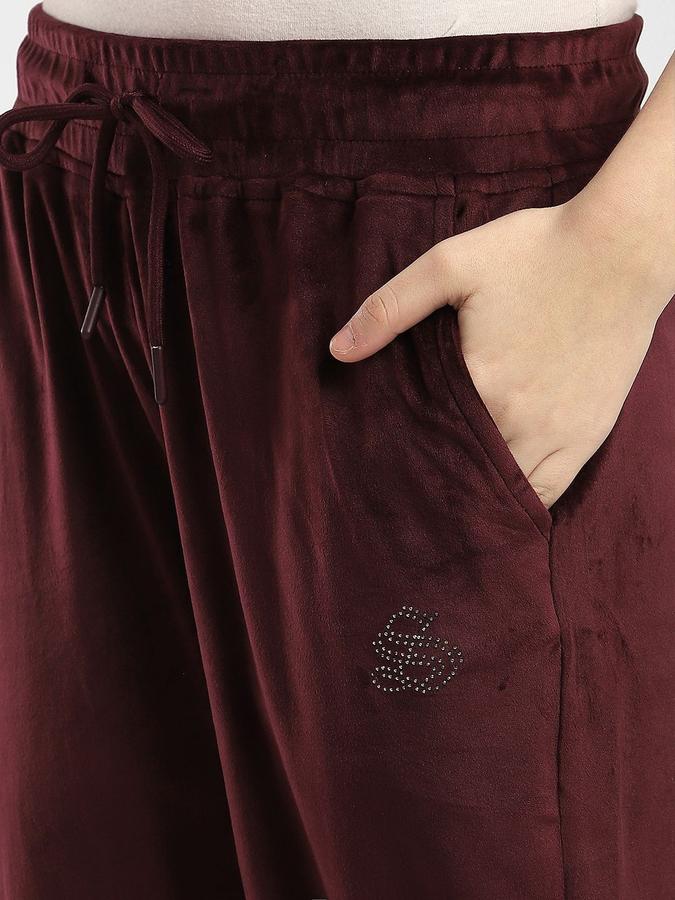 R&B Women Maroon Solid Relaxed Fit Trousers