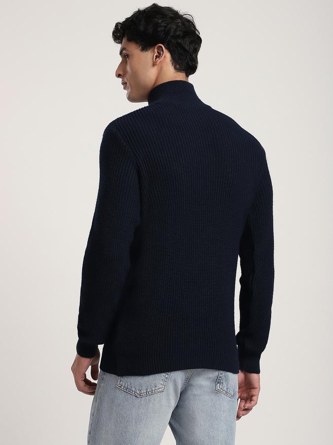 Men Polyester Regular Fit Mock Neck Ribbed Sweater