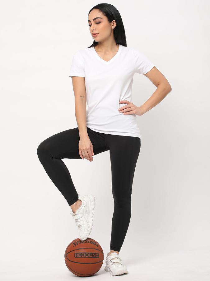 Women Cotton Relaxed Fit V-Neck Solid T-shirt