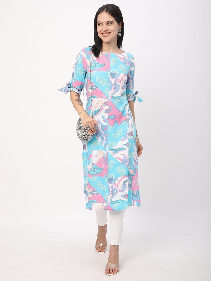 Women Rayon Regular Fit Round Neck Printed Kurta