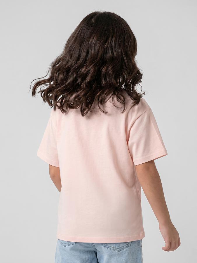 R&B Pink Graphic Print Girls Round Neck Regular Fit Short Sleeves T-Shirt 