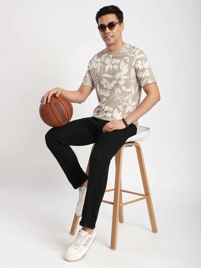Men Cotton Regular Fit Crew Neck Tropical Print T-shirt