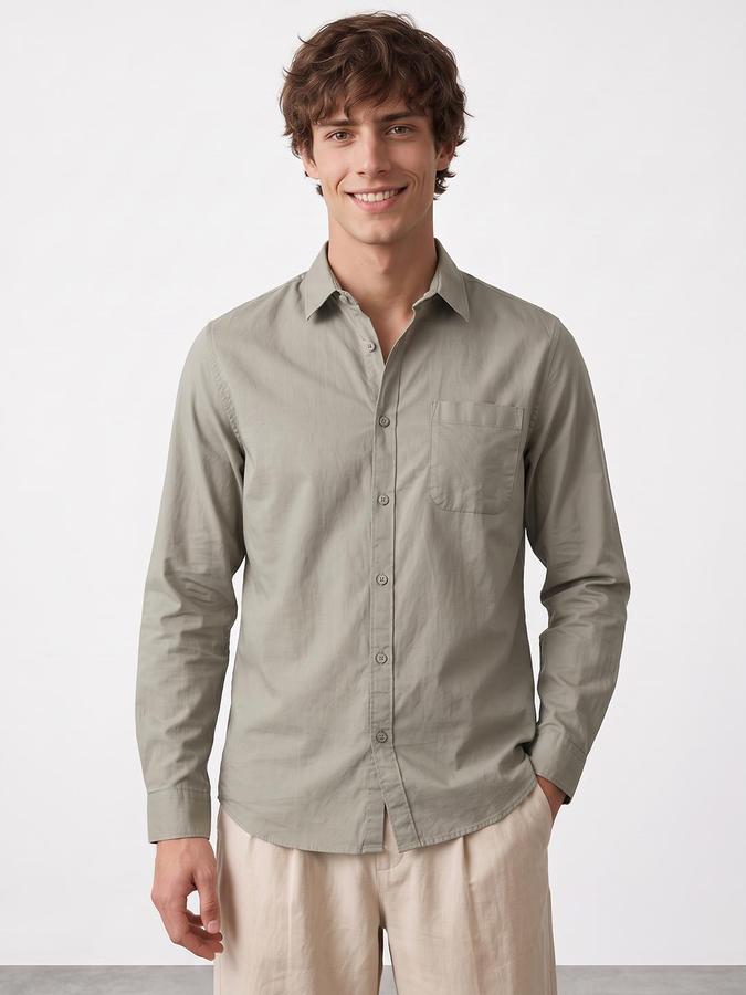 R&B Men Sage Solid Long Sleeves Regular Fit Shirt