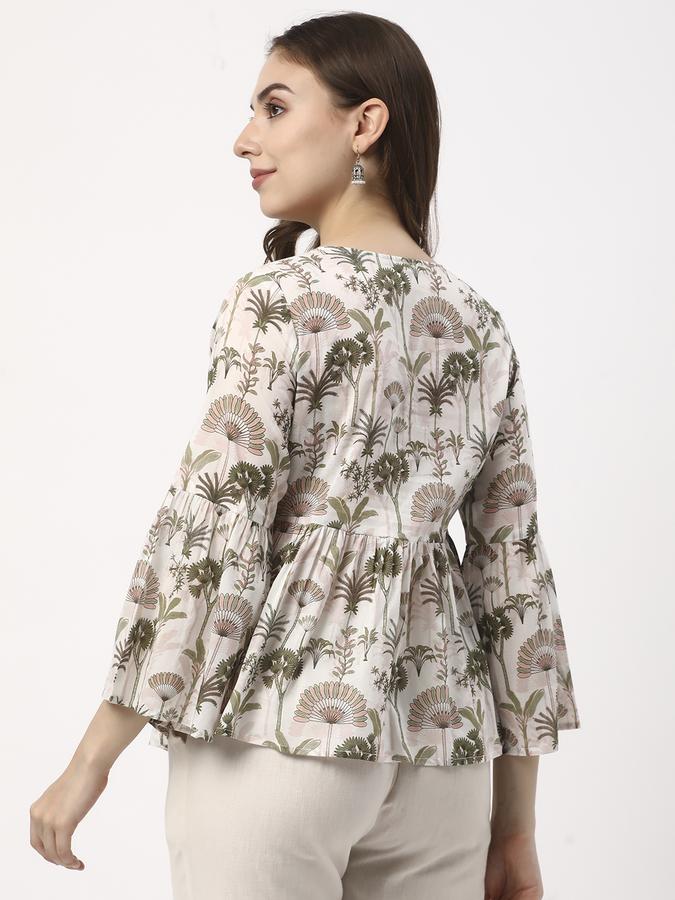 Women Cotton Relaxed Fit V-Neck Printed Ethnic Top