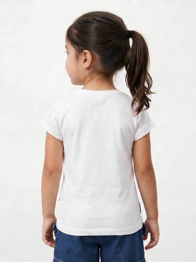 R&B Girls White Regular Fit Floral Embroidered Short Sleeve T-shirt