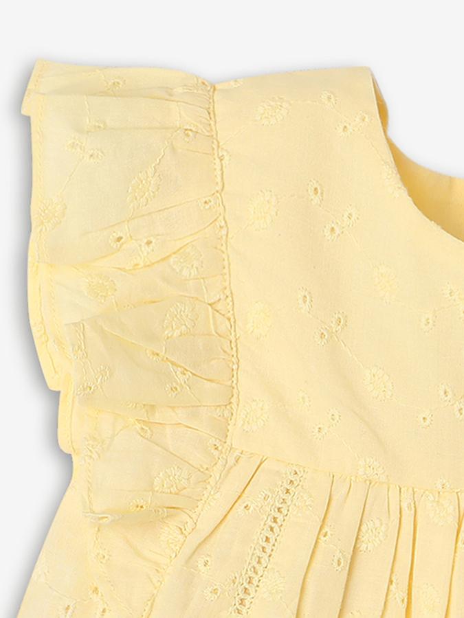 Girls Cotton Regular Fit Round Neck Short Sleeve Embroidered Top