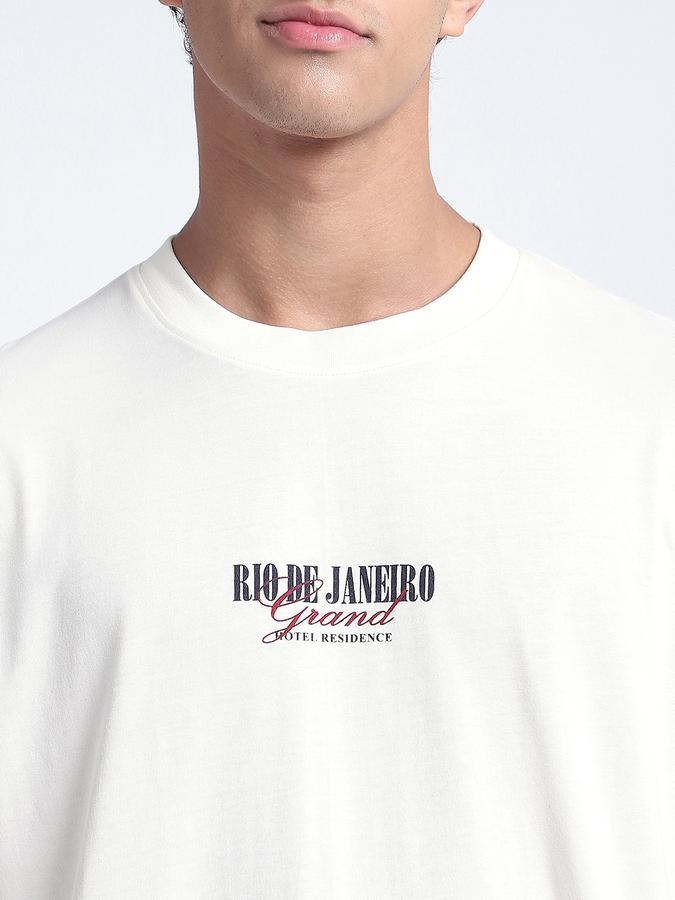 R&B Men's Cream Printed T-Shirt