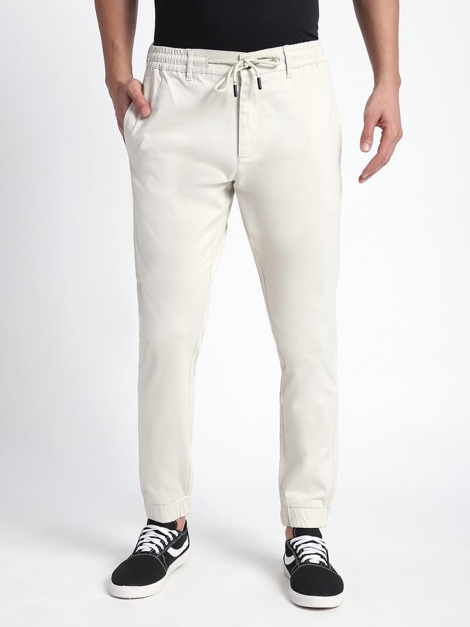 Men Cotton Blend Jogger Fit Drawstring Elastic Hem Pants