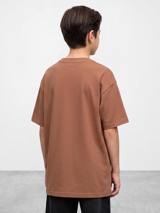 R&B Boys Brown Graphic Print Short Sleeves Round Neck Pure Cotton T-Shirt