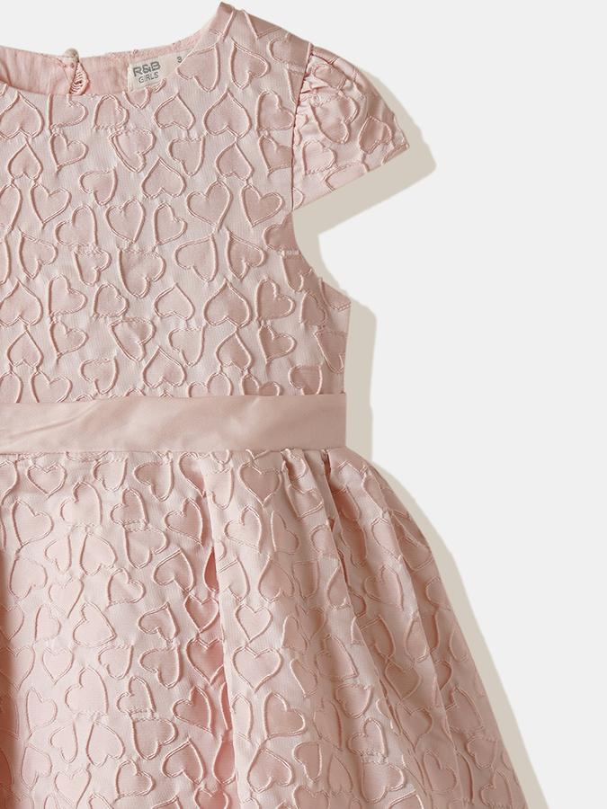 Girls Cotton Fit And Flare Round Neck Ruffled Dress