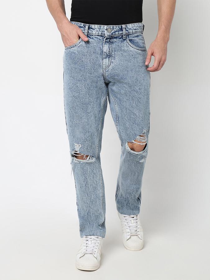 Men Denim Relaxed Fit Mid Rise Acid Wash Jeans