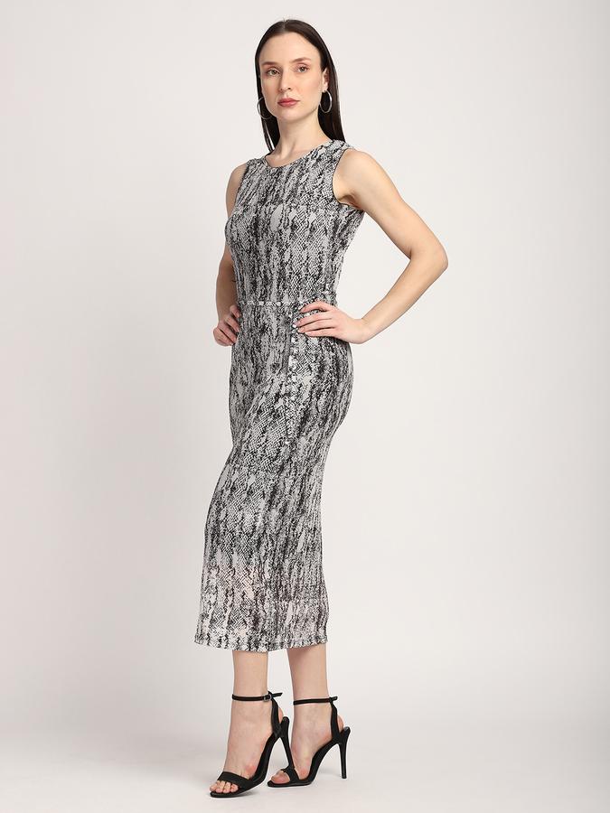 R&B Women Black Abstract Print Sleeveless Midi Dress