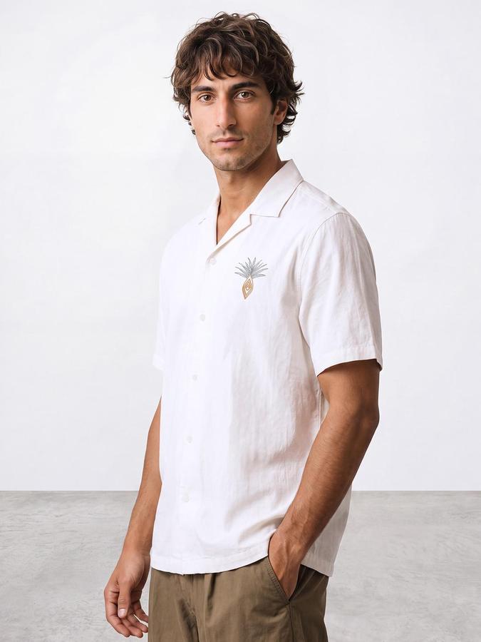 R&B Men Ivory Textured Short Sleeves Relaxed Fit Shirt
