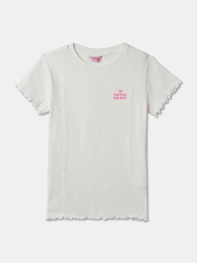 Girls Textured Regular Fit Short Sleeve Crew Neck Top