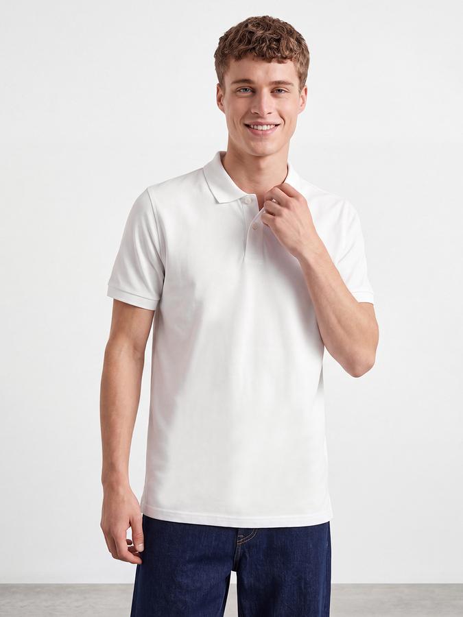 R&B Men White Solid Short Sleeves Pure Cotton Polo Collar Tshirt