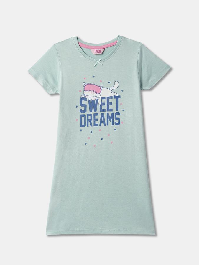 Girls Cotton Graphic Print Round Neck Short Sleeves Sleepwear Set