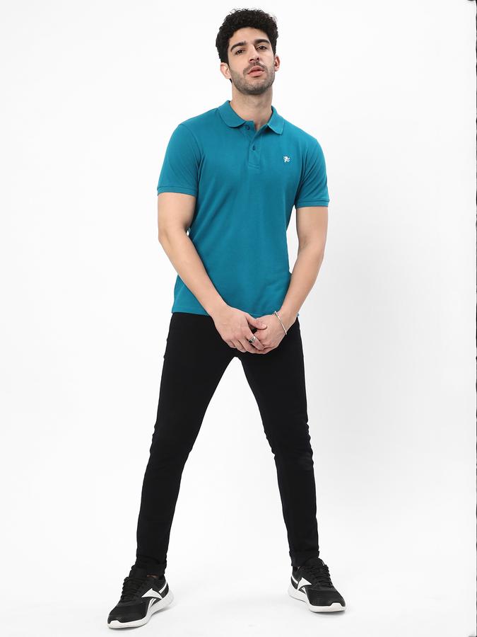Men Cotton Regular Fit Polo Neck Solid T-shirt