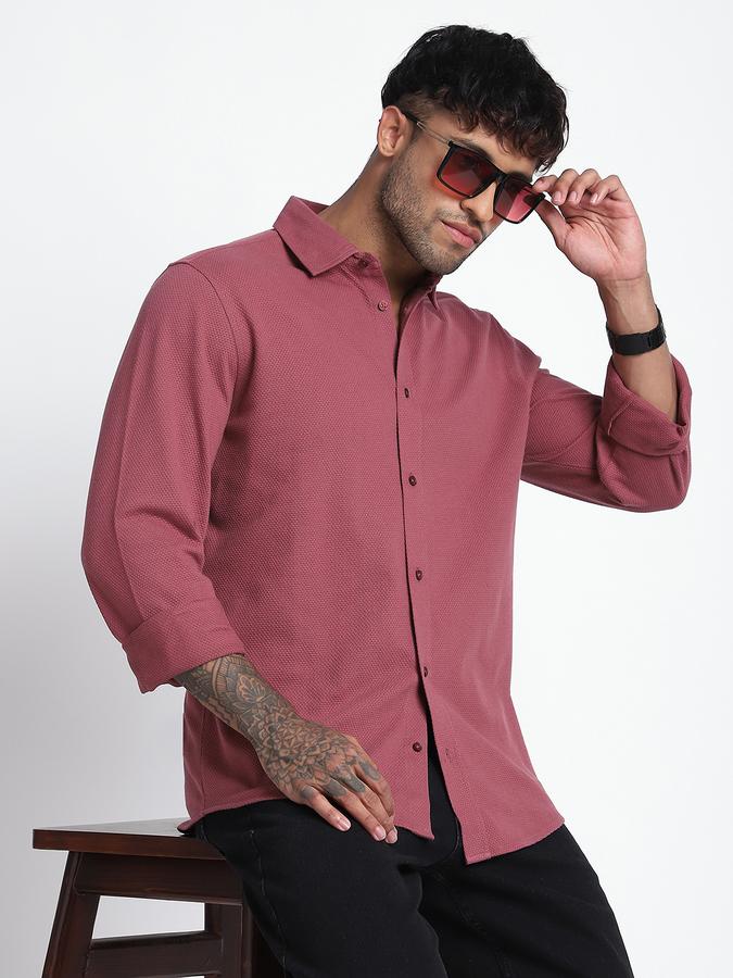 Men Cotton Regular Fit Point Collar Textured Shirt
