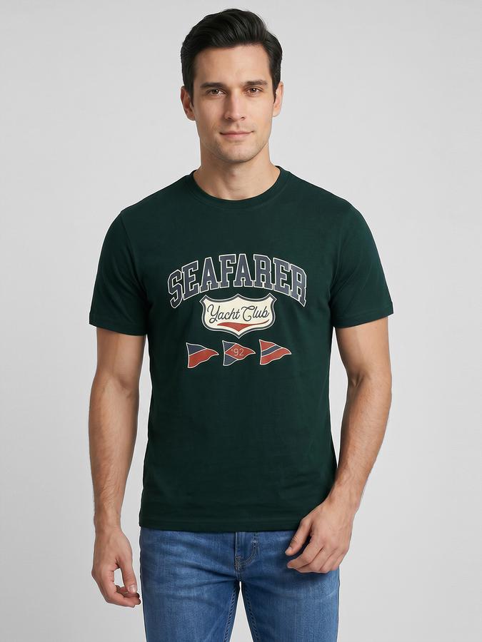 R&B Green Typography Men Round Neck Relaxed Fit Short Sleeves T-Shirt 