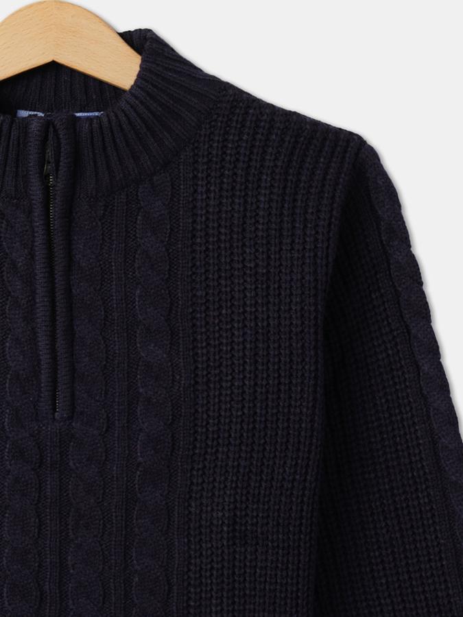Boys Cotton Regular Fit Zip Neck Cable Knit Sweatshirt