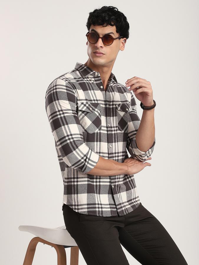 Men Cotton Regular Fit Button-Down Collar Checked Shirt