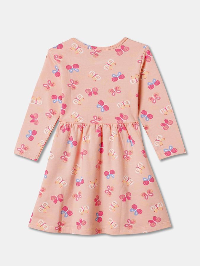 Girls Cotton A-Line Round Neck Printed Dress