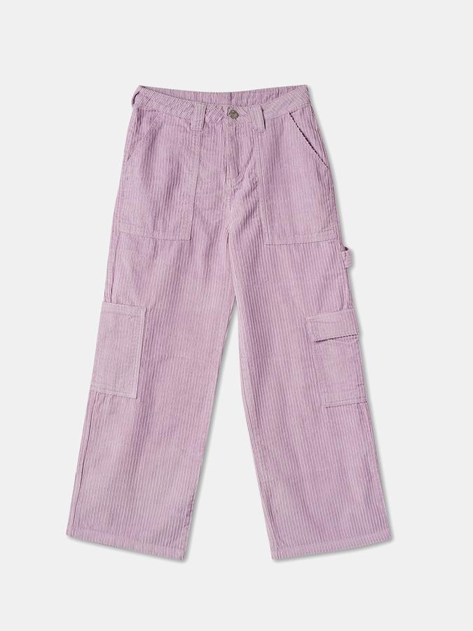 Girls Cotton Wide Leg Button Waist Pocket Trousers