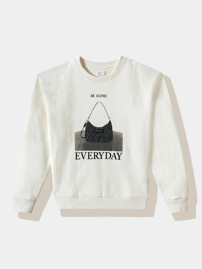 R&B Girls' White Printed Sweatshirt